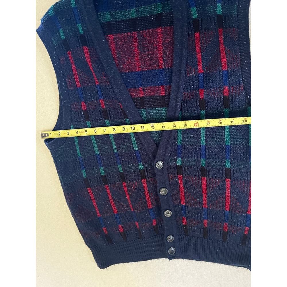 Vtg Plaid Knit‎ Sweater Vest Eclectic Grandpa Preppy 90s Made in USA V-Neck - Picture 10 of 10